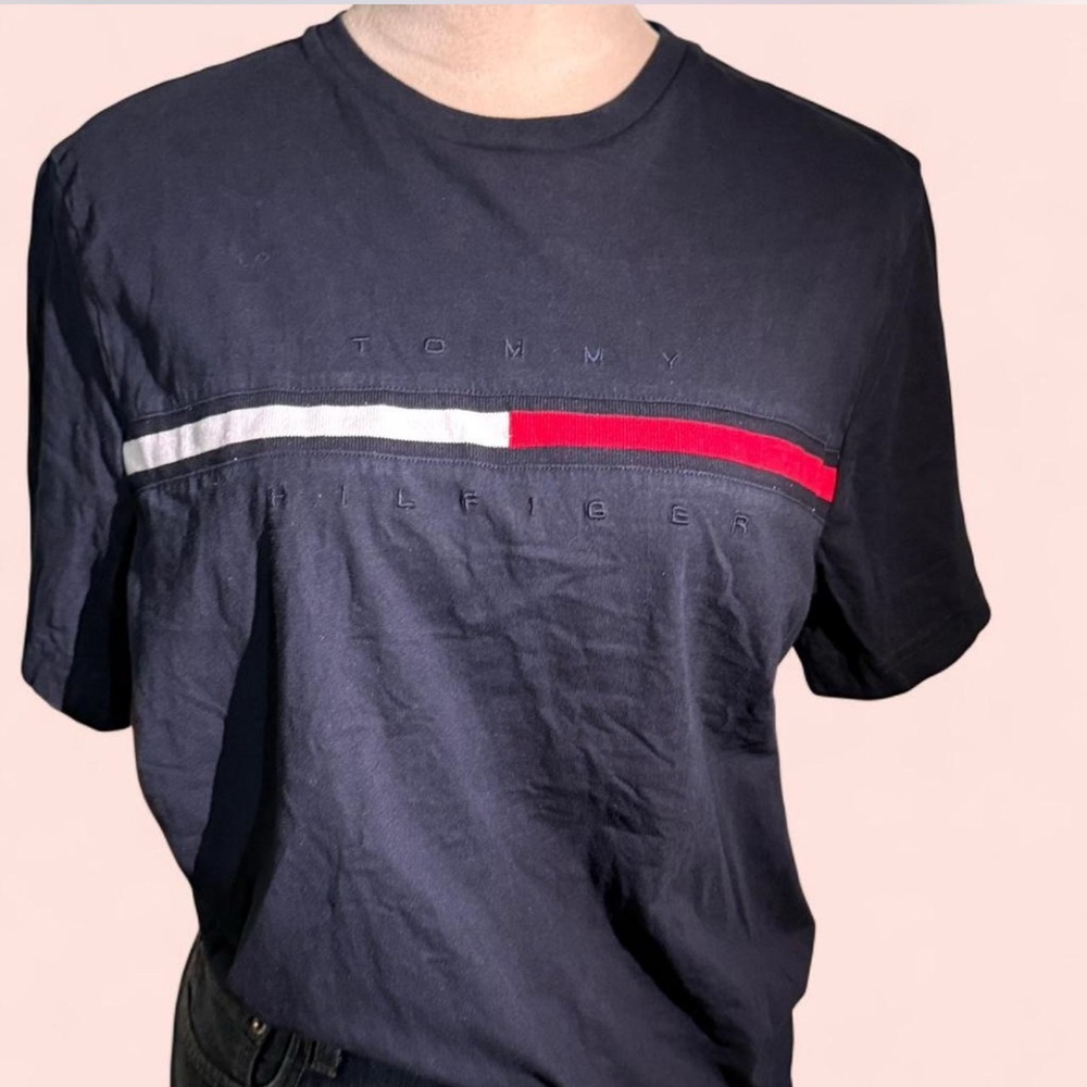 Tommy Hilfiger Dark Blue Tee with Red and White Stripe